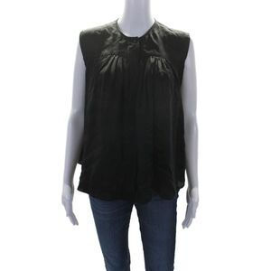 Kes Womens Silk Button Down Sleeveless Tank Top Black Size Extra Small